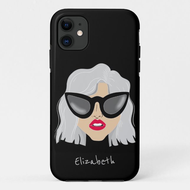 Coques Case-Mate iPhone Femme aux cheveux gris cool avec lunettes Nom pers (Dos)