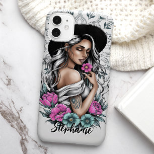 Coque Case-Mate iPhone Femme Boho Style Tatouage avec Fleurs Néon Personn