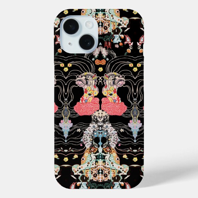 Coques Case-Mate iPhone FEMME, CENTAUR FLORAL Rouge Noir Blanc Motif Klimt (Verso)