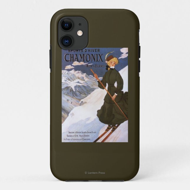 Coques Case-Mate iPhone Femme en affiche verte de ski (Dos)