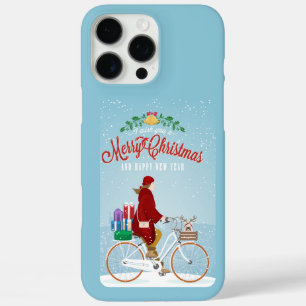 Coque iPhone 16 Pro Max Femme en Red Riding Bicyclette Joyeux Noël Télépho