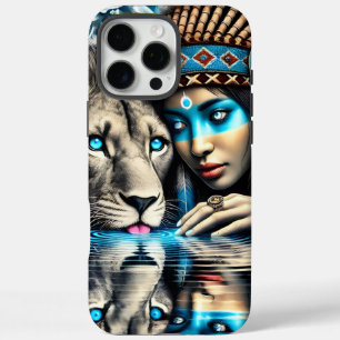 Coque iPhone 16 Pro Max Femme Indienne native et lion loyal