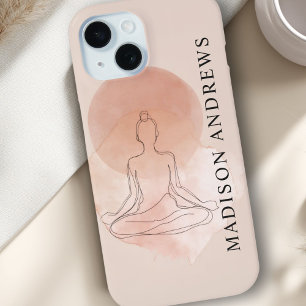 Coque Case-Mate iPhone Femme Méditant en Art de Ligne Minimaliste Aquarel