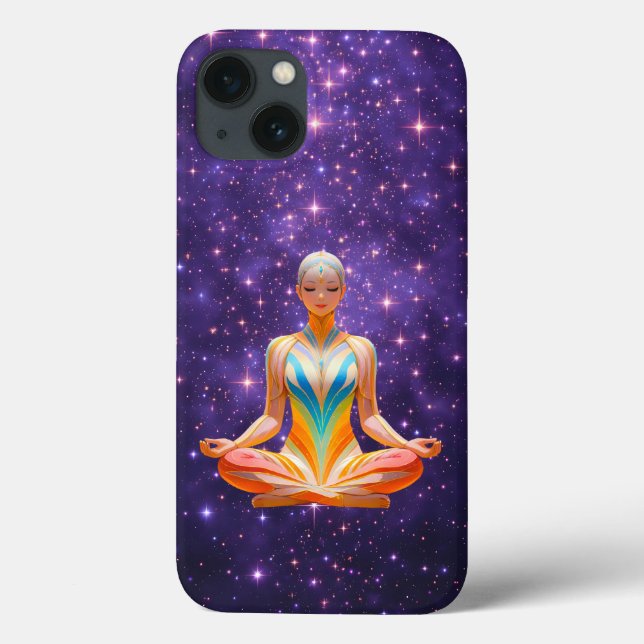 Coques Case-Mate iPhone Femme méditative et ciel étoilé violet (Verso)
