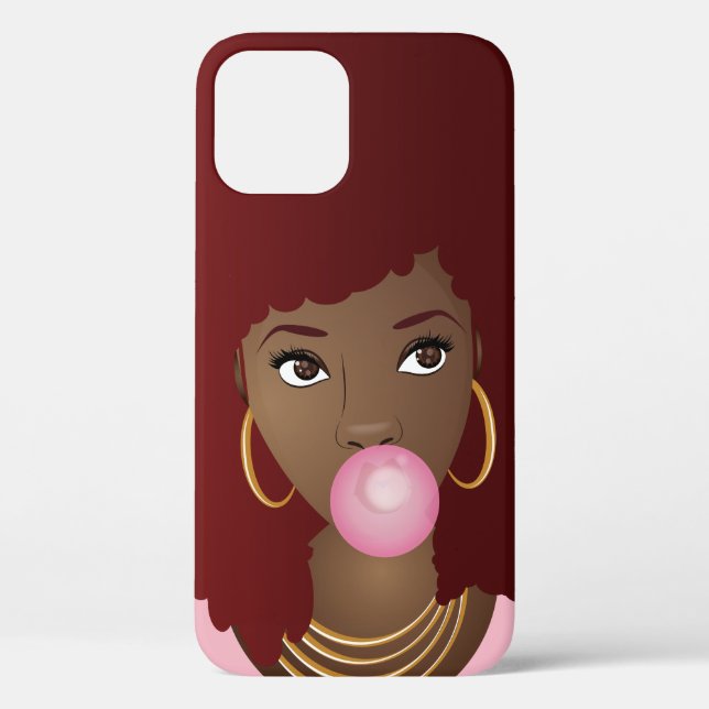 Coques Case-Mate iPhone Femme noire, Afro rouge, Bubblegum rose (Verso)