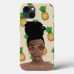 Case-Mate iPhone Case Femme noire, Couleurs or, Motif ananas, Beige