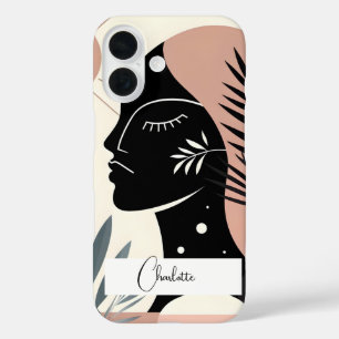 Coque Pour iPhone 16 Femme noire géométrique