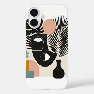 Coque Pour iPhone 16 Femme noire géométrique
