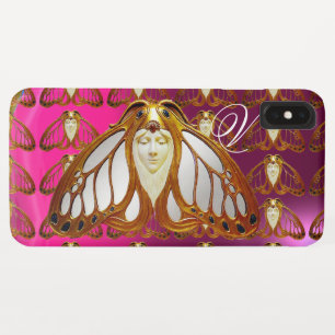 COQUE POUR iPhone XS MAX FEMME PAPILLON ART NOUVEAU MONOGRAMME GEMME ROSE V