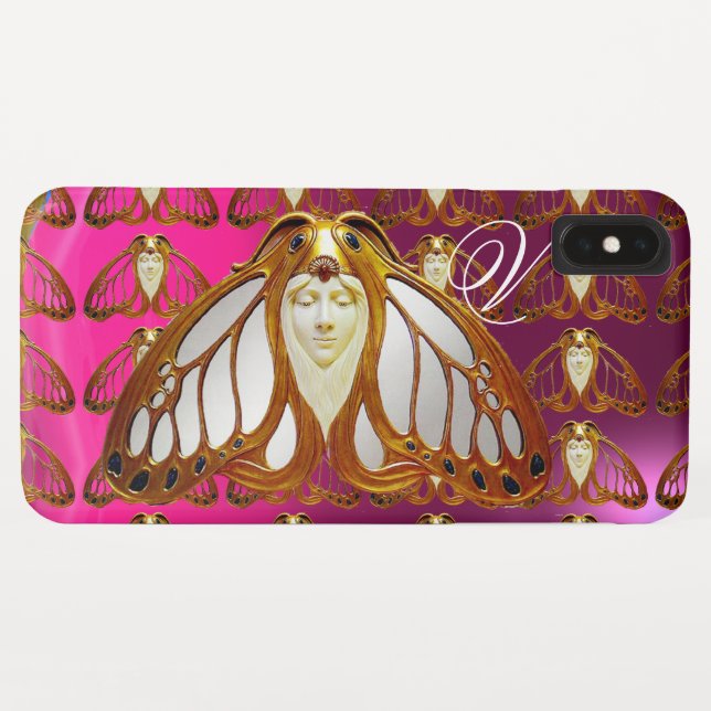 COQUES Case-Mate iPhone FEMME PAPILLON ART NOUVEAU MONOGRAMME GEMME ROSE V (Dos (Horizontal))