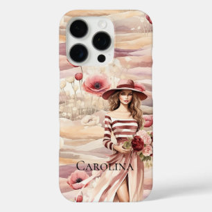 Coque iPhone 16 Pro Femme printanière florale à la crème bourguignonne