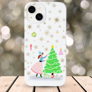 Coque Case-Mate iPhone Femme Rétro Vintage Décorant un Arbre de Noël