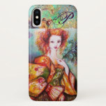 COQUES POUR iPhone FEMME ROMANTIQUE AVEC PÂTE DE PEACOCK ÉCLANTE<br><div class="desc">Élégant,  coloré,  classe,  lunatique design en vert vif,  jaune orange,  turquoise,  turquase,  couleurs blanches.Belle brune sophistiquée femme,  rouge,  vert brillant tissus or d'un costume baroque avec plumes paon.Peinture d'aquarelle originale avec feuille d'or et couleurs irisées Zazzle.com</div>