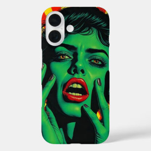Coque Pour iPhone 16 Femme verte à l'art pop.