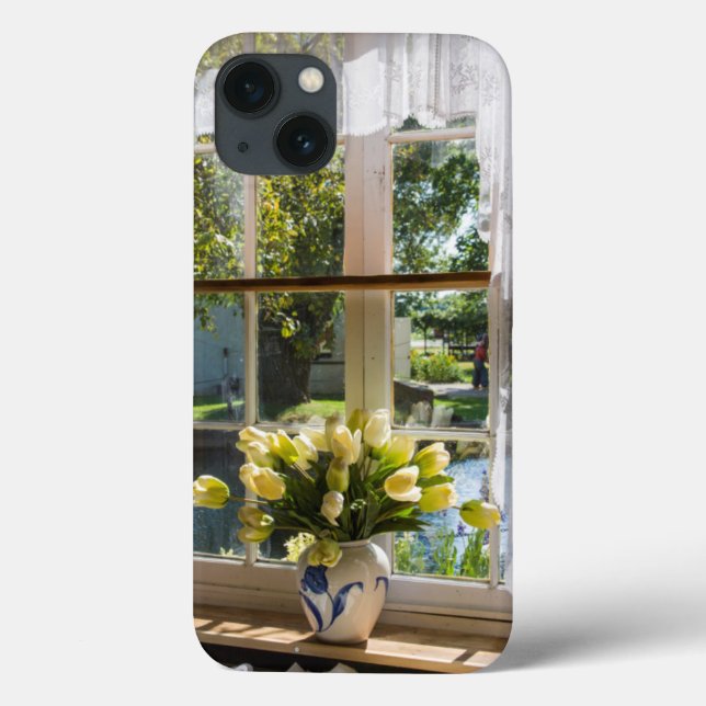 Coques Case-Mate iPhone Fenêtre avec rideau de dentelle et tulipe (Verso)