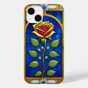 Coque Case-Mate iPhone Fenêtre élégante en verre coloré avec rose dorée