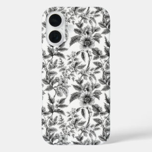 Coque Pour iPhone 16 Fermes vintages à motifs floraux noirs et blancs