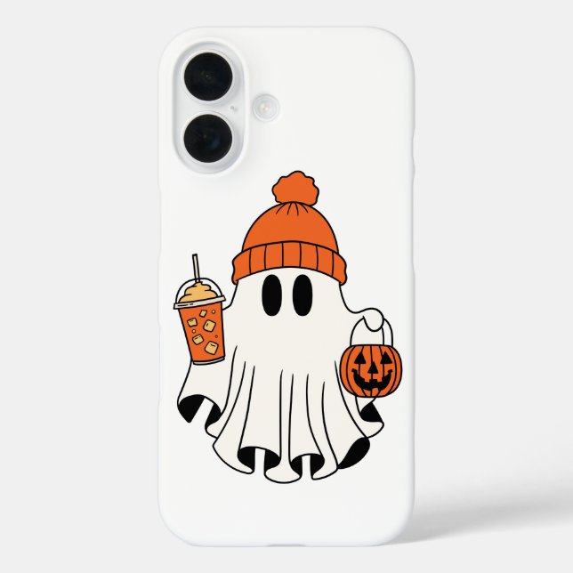 Coques Case-Mate iPhone Festif Fantôme avec panier Citrouille et latte gla (Verso)