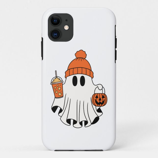 Coques Case-Mate iPhone Festif Fantôme avec panier Citrouille et latte gla (Dos)