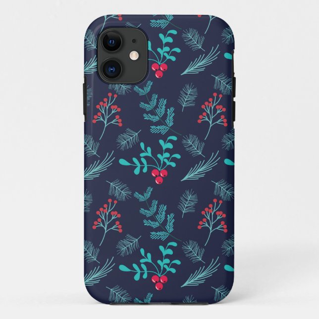 Coques Case-Mate iPhone Festif Floral Holly Berries Fir Motif | Vacances (Dos)