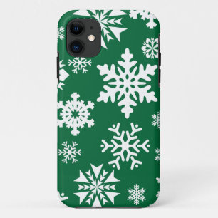 Coque iPhone 11 Festif Green Snowflakes Noël Motif de vacances