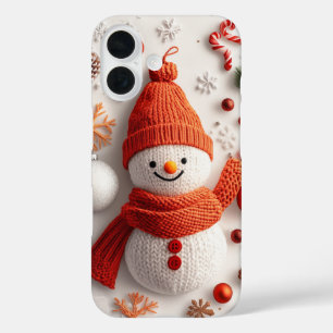 Coque Pour iPhone 16 Festif Orange Snowman Knit Ornements de Noël