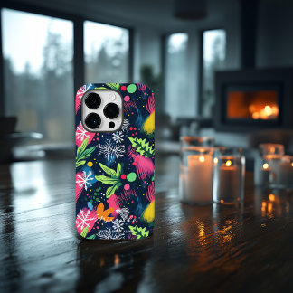 Coque Case-Mate iPhone Festif personnalisé Neon Snowflakes