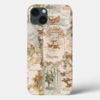 Festif Vintage Noël Oiseau et Ephémère de fleurs