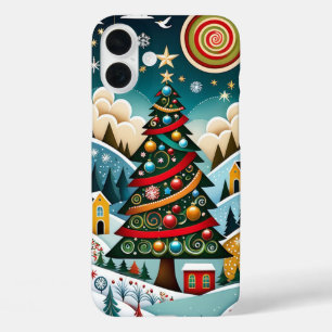Coque Pour iPhone 16 Plus Festive Art populaire Arbre de Noël
