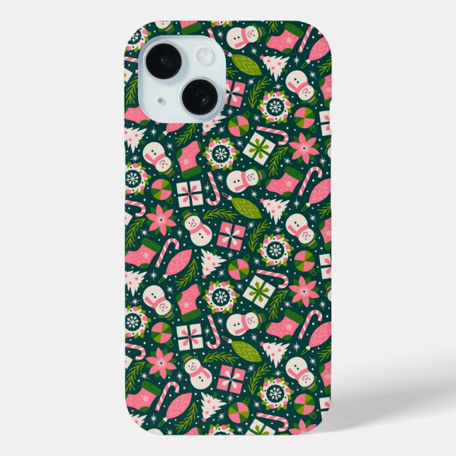 Coques Case-Mate iPhone Festive Christmas Winter Holiday Pattern In Green  (Verso)