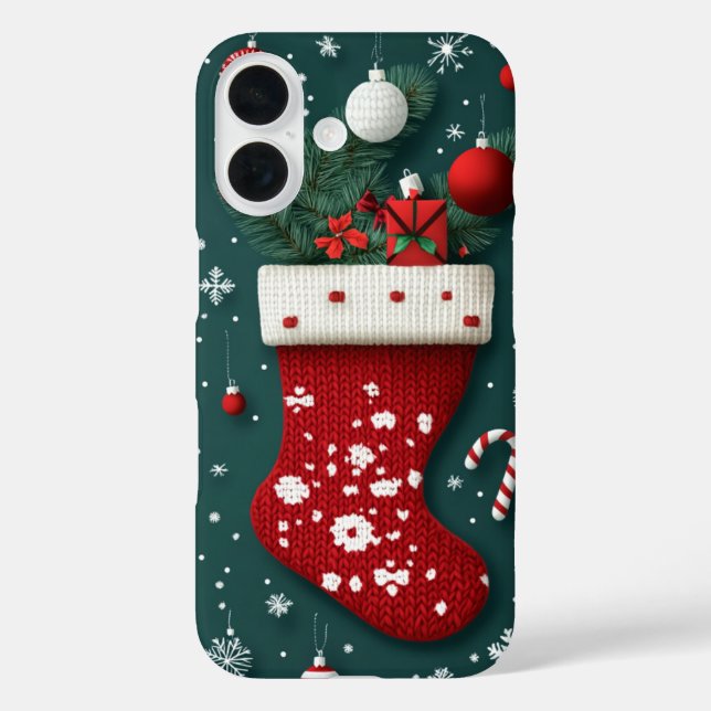Coques Case-Mate iPhone Festive Knitted Christmas Stocking rouge vert (Verso)