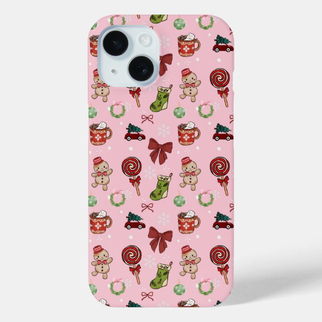 Coques Case-Mate iPhone Festive Pink Gingerbread Christmas Phone Case (Verso)