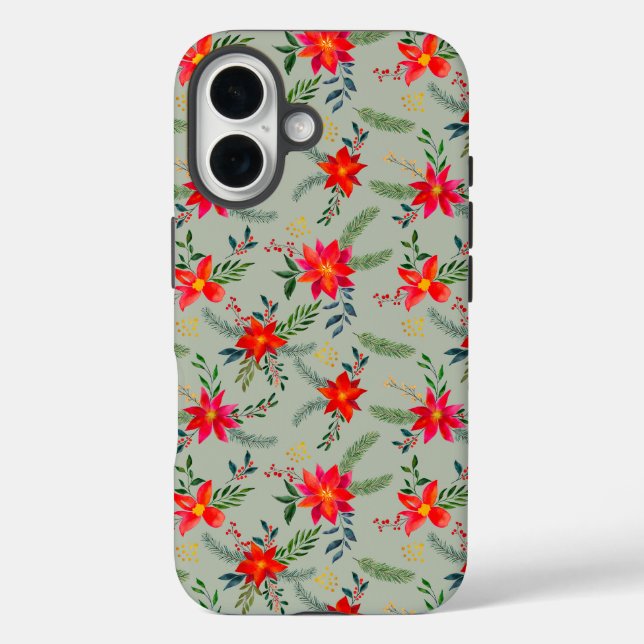 Coques Case-Mate iPhone Festive Rouge Poinsettia Noël Floral (Verso)