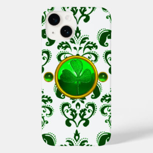 COQUE POUR iPhone 14 FÊTE DE LA SAINT-PATRICK TRÈFLE À DAMAS VERT
