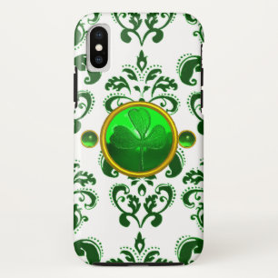 COQUE POUR iPhone XS FÊTE DE LA SAINT-PATRICK TRÈFLE À DAMAS VERT