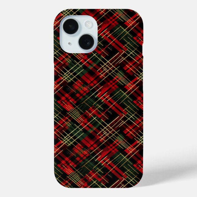 Coques Case-Mate iPhone Fêtes de Noël Rouge et Vert Plaid Or Fleur (Verso)