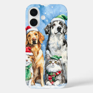 Coque Pour iPhone 16 Fêtes patte neigeuse Noël Mignon Animaux de compag