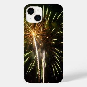 Coque Case-Mate iPhone Feu d'artifice vert et or Fête de vacances