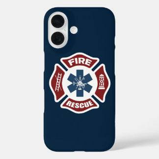 Coque Pour iPhone 16 Feu et Secourir rouge blanc et bleu