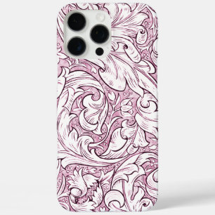 Coque iPhone 16 Pro Max Feuillage baroque orné rose