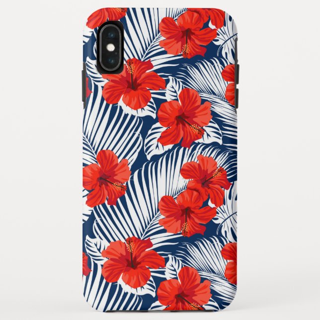 Coques Case-Mate iPhone Feuillage Tropical Avec Hibiscus Floral Rouge (Dos)