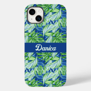 Coque Case-Mate iPhone Feuillage tropical en vert et bleu