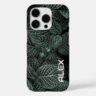 Coque iPhone 16 Pro Feuillage varié - Feuilles vert foncé avec blanc