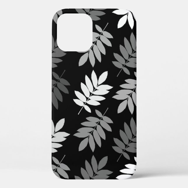 Coques Case-Mate iPhone Feuille aînée grand motif noir blanc gris (Verso)