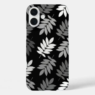 Coque Pour iPhone 16 Plus Feuille aînée grand motif noir blanc gris