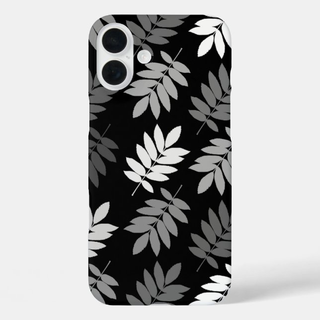 Coques Case-Mate iPhone Feuille aînée grand motif noir blanc gris (Verso)