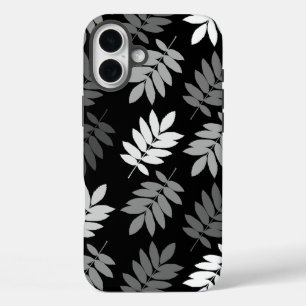 Coque Pour iPhone 16 Plus Feuille aînée grand motif noir blanc gris