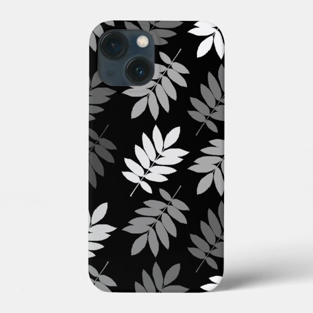 Coques Case-Mate iPhone Feuille aînée grand motif noir blanc gris (Verso)