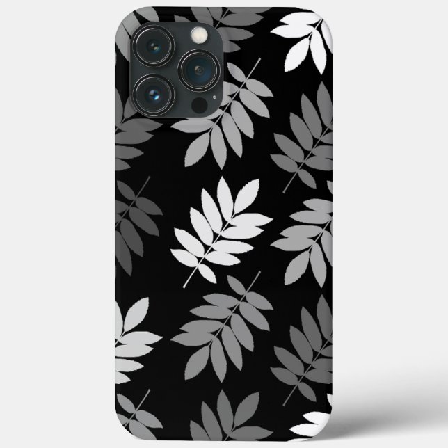 Coques Case-Mate iPhone Feuille aînée grand motif noir blanc gris (Verso)