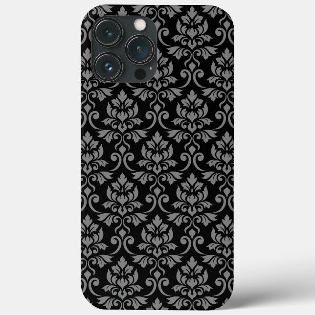 Coques Case-Mate iPhone Feuille Damask Gris sur noir (Verso)